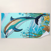 Gelukkige Dolfijnenspringen van Tropische Oceaan Strandlaken (Voorkant)