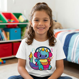 Gelukkige draak met koptelefoon die naar muziek lu t-shirt