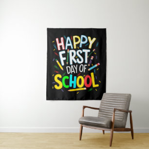 Gelukkige eerste dag terug naar school wandkleed