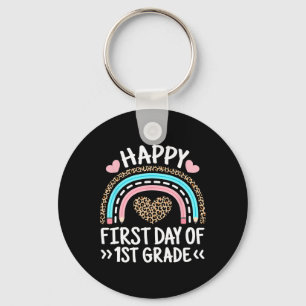 Gelukkige eerste dag van 1e klas Leopard Rainbow T Sleutelhanger
