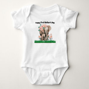 Gelukkige eerste moederdag leuke olifant romper