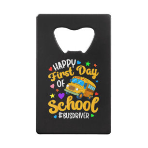 Gelukkige eerste schooldag Buschauffeur terug naar Kredietkaart Flessenopener