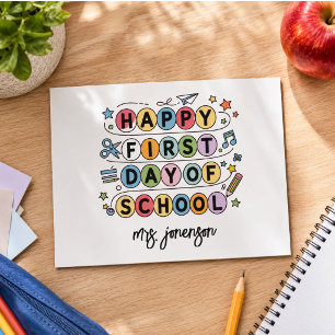 Gelukkige eerste schooldag Persoonlijke naam Feestdagenkaart