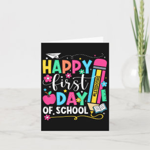 Gelukkige eerste schooldag potlood leraar kinderen kaart