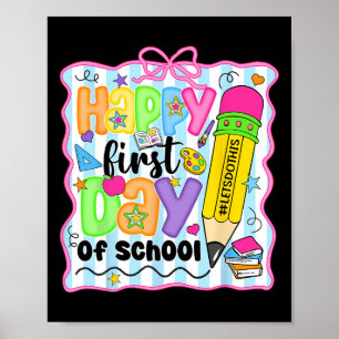 Gelukkige eerste schooldag potlood leraar kinderen poster