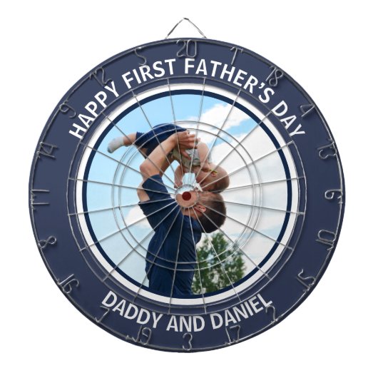 Gelukkige Eerste Vaderdag Custom Foto & Tekst Dartbord (Voorkant)