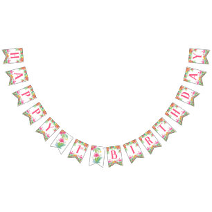 Gelukkige eerste verjaardag banner, flamingo's vlaggetjes