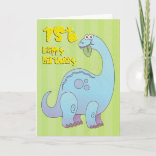 Gelukkige Eerste Verjaardag Blauwe Dinosaurus Kaart