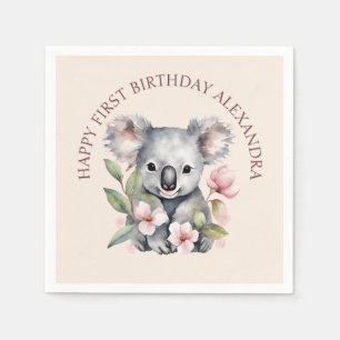 Gelukkige eerste verjaardag Waterverf Koala Servet