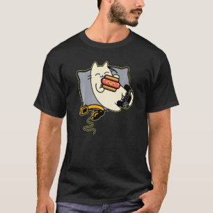 Gelukkige Gamer Kat Eet Frankfurter En Worst Spel T-shirt