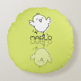 Gelukkige Gele Kuiken Reflectie Doodle Aangepaste Rond Kussen