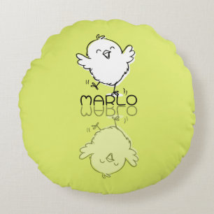 Gelukkige Gele Kuiken Reflectie Doodle Aangepaste Rond Kussen