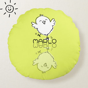 Gelukkige Gele Kuiken Reflectie Doodle Aangepaste  Rond Kussen