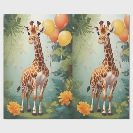 Gelukkige Giraffe & Geschenken in Oerwoud | Inpakp Cadeaupapier (Vlak)