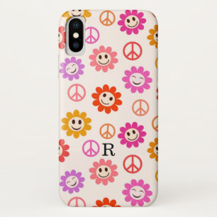 Gelukkige glimlachende bloemen met vredestekens ge iPhone x hoesje