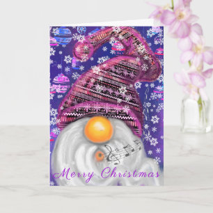 Gelukkige Gnome in Paarse Pet Kerstmis Kaart