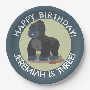 Gelukkige gorilla gepersonaliseerde cartoon verjaa papieren bordje