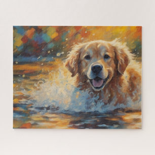 Gelukkige Gouden Retriever in Water Legpuzzel