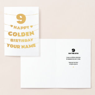 Gelukkige Gouden Verjaardag, 9e Verjaardag Goud Fo Folie Kaarten