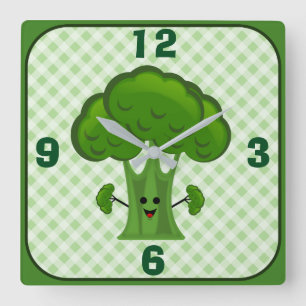 Gelukkige Groene Broccoli Vierkante Klok