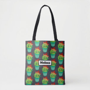 Gelukkige groene cactus in een patroon van een rod draagtas