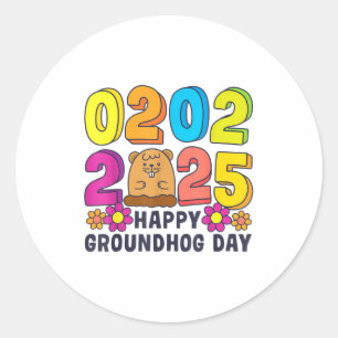 Gelukkige Groundhog-dag 2 februari 2025 Mannen Vro Ronde Sticker
