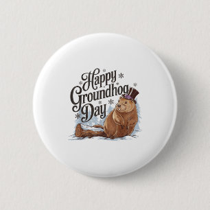 Gelukkige Groundhog Day Grond Eekhoorn Dieren Kost Ronde Button 5,7 Cm