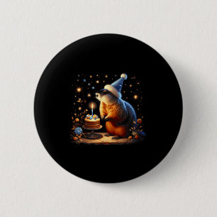 Gelukkige Groundhog Day Grond Hond Met Verjaardags Ronde Button 5,7 Cm