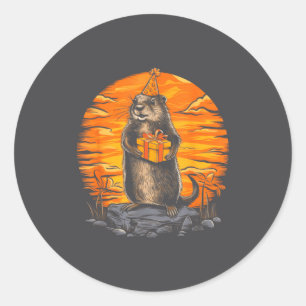 Gelukkige Groundhog Day Grond Hond Met Verjaardags Ronde Sticker