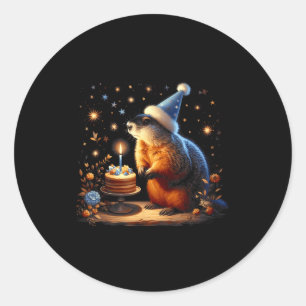 Gelukkige Groundhog Day Grond Hond Met Verjaardags Ronde Sticker