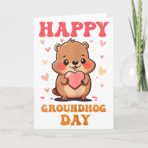 Gelukkige Groundhog Day Mooie Groovy Kunst Grafisc Kaart
