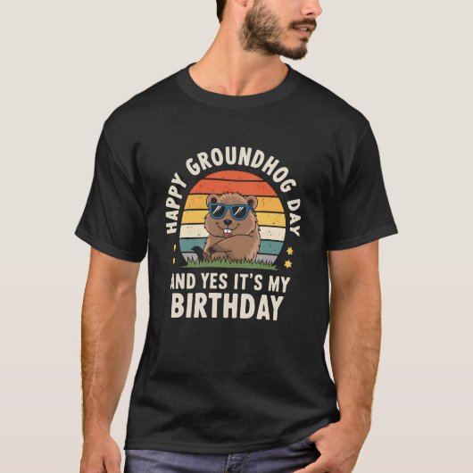 Gelukkige Groundhog Day Verjaardag Cool Groundhog T-shirt (Voorkant)