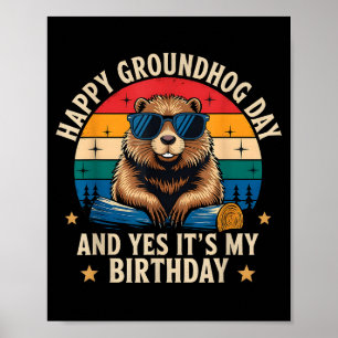 Gelukkige Groundhog Day Verjaardag Grappige Retro Poster