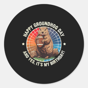 Gelukkige Groundhog Day Verjaardag Voetbal Grappig Ronde Sticker