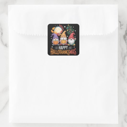 Gelukkige Hallothanksams Gnomes Lover Halloween Ke Vierkante Sticker (Tas)