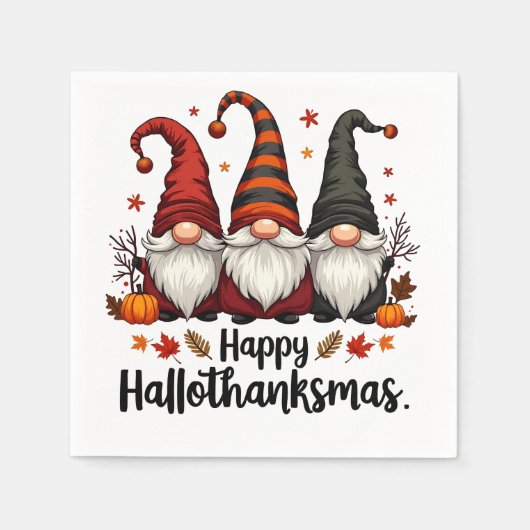 Gelukkige Hallothanksams Halloween Xmas Gnomes Servet (Voorkant)