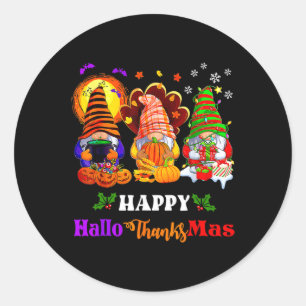 Gelukkige Hallothanksmas Drie kabouters Halloween Ronde Sticker
