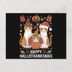 Gelukkige Hallothanksmas Katten Halloween Kerstmis Briefkaart