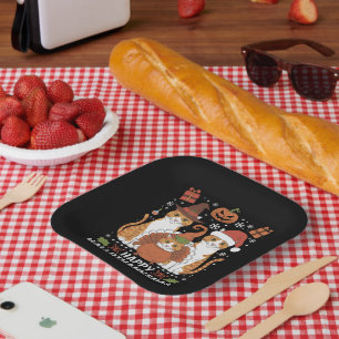Gelukkige Hallothanksmas Katten Halloween Kerstmis Papieren Bordje