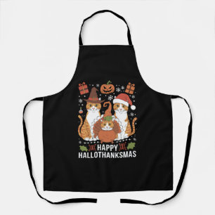 Gelukkige Hallothanksmas Katten Halloween Kerstmis Schort