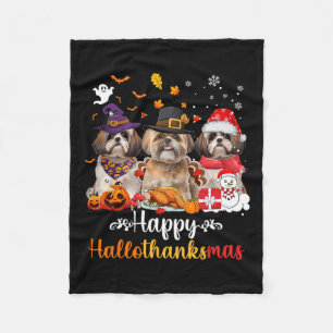 Gelukkige Hallothanksmas Shih Tzu Hond Halloween C Fleece Deken