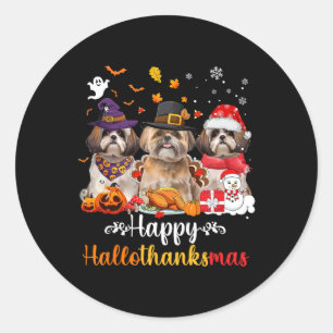 Gelukkige Hallothanksmas Shih Tzu Hond Halloween C Ronde Sticker