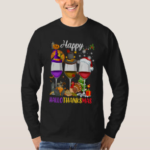 Gelukkige Hallothanksmas Wijnglazen Heks Kerstman  T-shirt