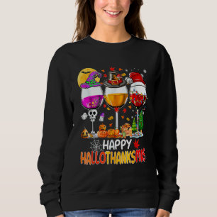 Gelukkige Hallothanksmas Wijnglazen Heks Kerstman  Trui