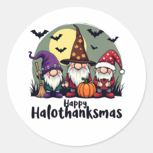 Gelukkige Hallothanksmas Xmas Halloween Gnomes Ronde Sticker