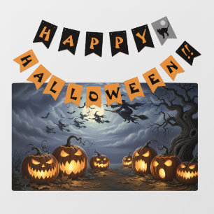 Gelukkige Halloween Banner, Heksen, Pompoenen Raamsticker