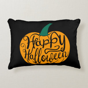 Gelukkige Halloween-belettering op gesneden pompoe Accent Kussen