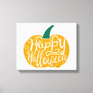 Gelukkige Halloween-belettering op gesneden pompoe Canvas Afdruk