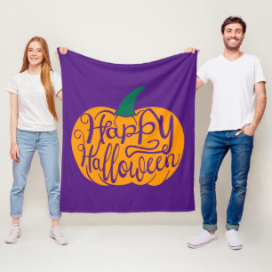 Gelukkige Halloween-belettering op gesneden pompoe Fleece Deken