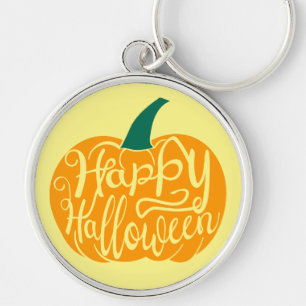 Gelukkige Halloween-belettering op gesneden pompoe Sleutelhanger